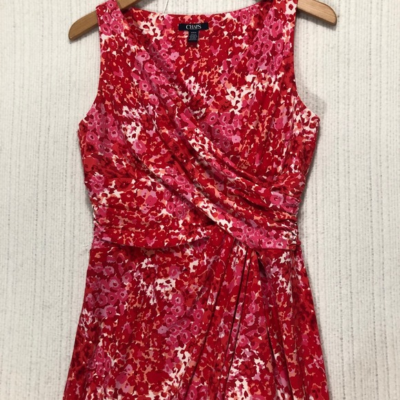 Chaps Floral Sleeveless Dress Red Pink White Petite‎ Party Casual - Picture 1 of 8
